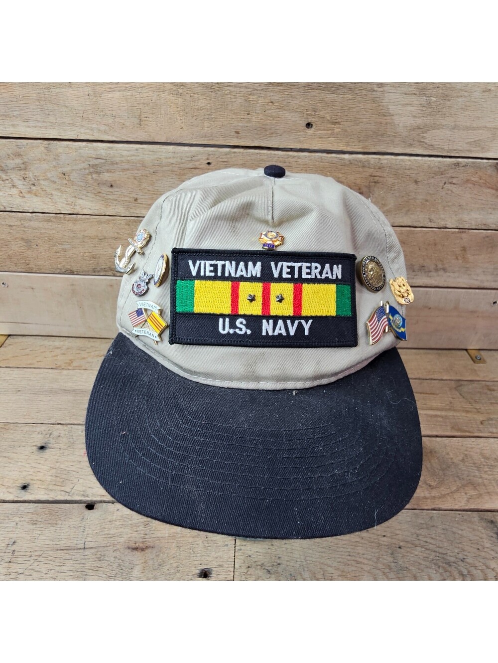 Vietnam Veteran U.S. Navy Hat Pins Lot Snapback Cap Otto One Size USA Flags